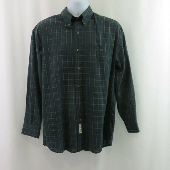 Savane Plaid Shirt Green Blue LS Mens M Cotton Blend Deep Dye Button Down - Picture 2 of 11